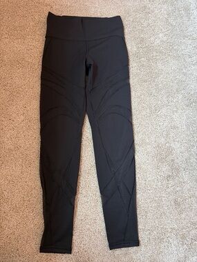 Lulu Black High-Waist Mesh-paneled Leggings 28”